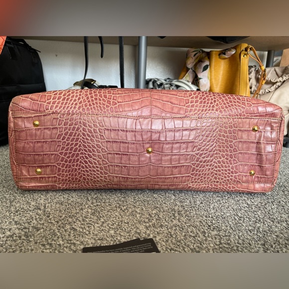 MCM Rare Powder Pink Croc-Embossed Leather Dome Satchel with crossbody strap - Picture 7 of 16